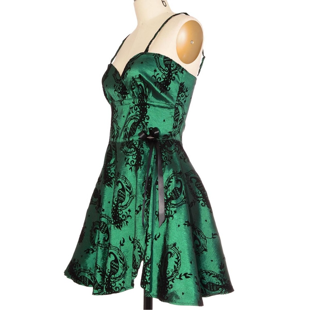 Green Shimmering Peacock Flocked Slip Dress Tunic - Picture 2 of 5